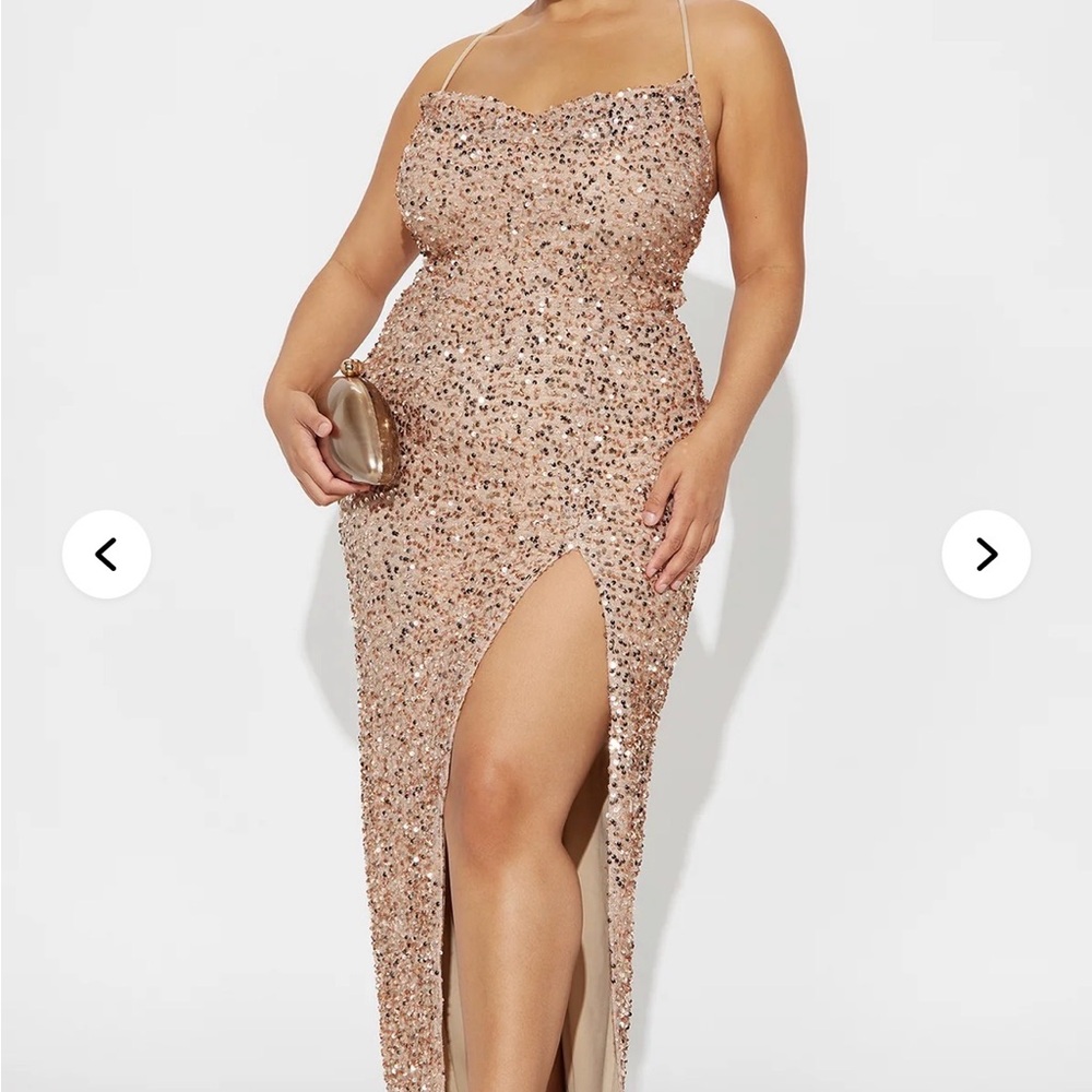 Fashion Nova Rose Gold Sequin Prom Dress